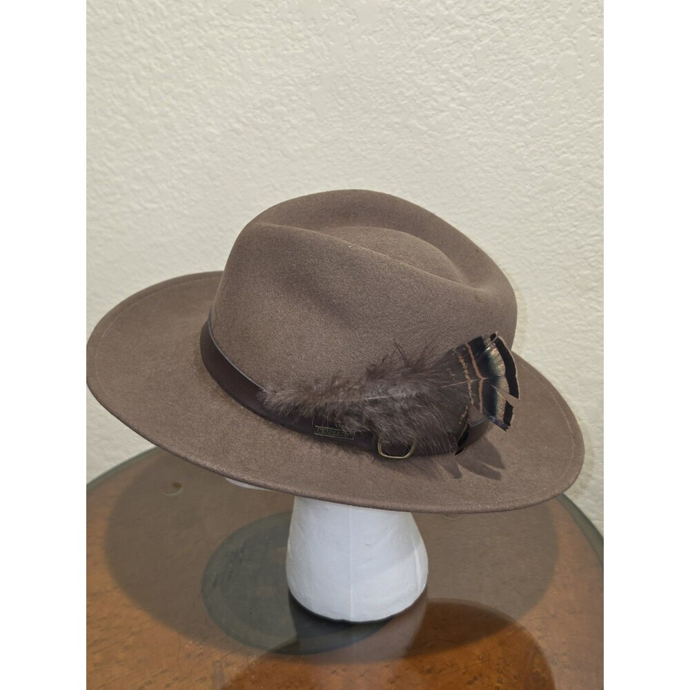 Pendleton 100% Wool Indiana Western Fedora Outback Hat Brown Crushable Feather L